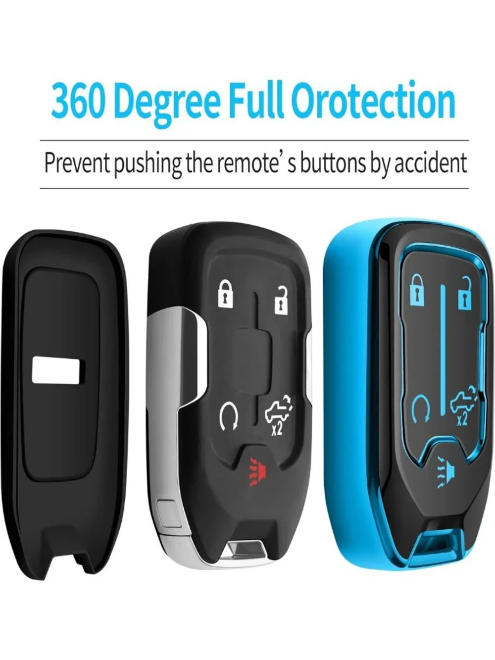 Soft TPU Key Fob Cover for Chevy Silverado Tahoe GMC Acadia Terrain - Blue, 5
